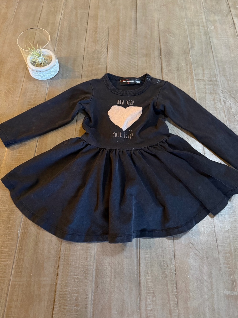 Rock Your Baby Black Long-Sleeve Skirted Bodysuit (Baby Girl) Dress